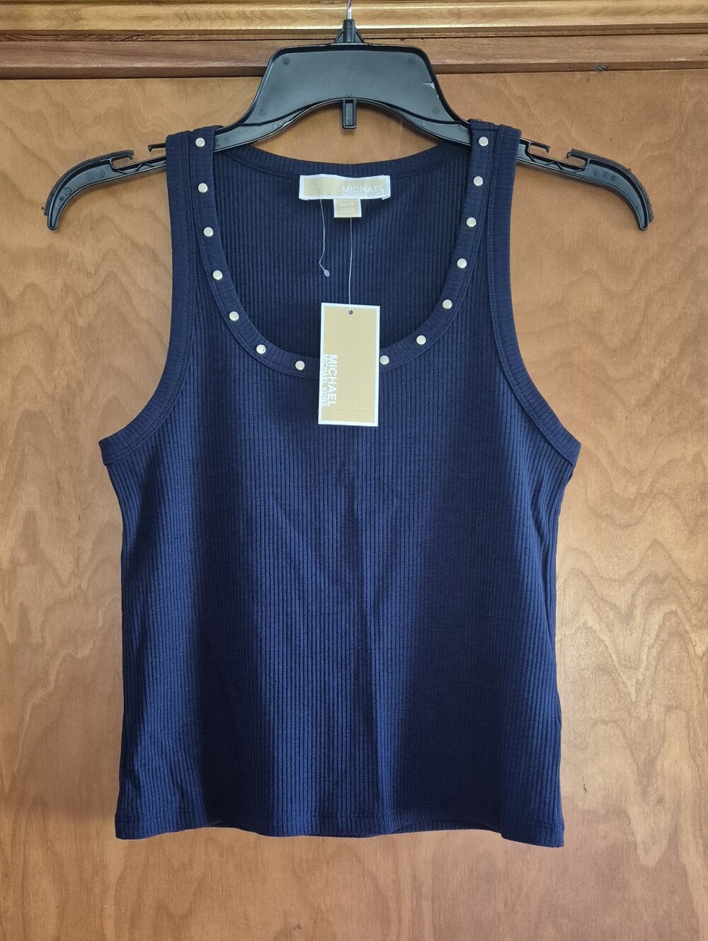 Michael Kors Navy Ribbed Tank with Silver Stud Trim, size XS